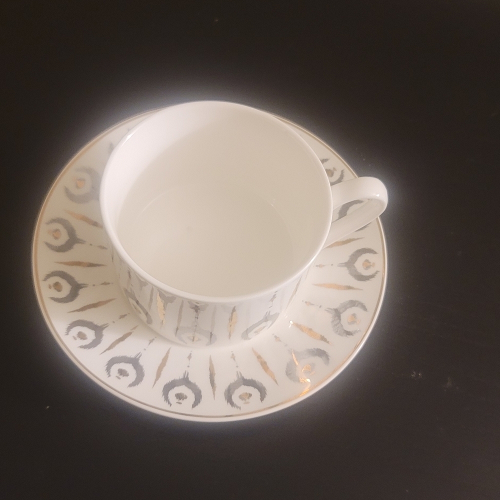 Grace's Teaware White W/Silver & Gold Accent Tea Cup & Saucer Collectible - Picture 3 of 4